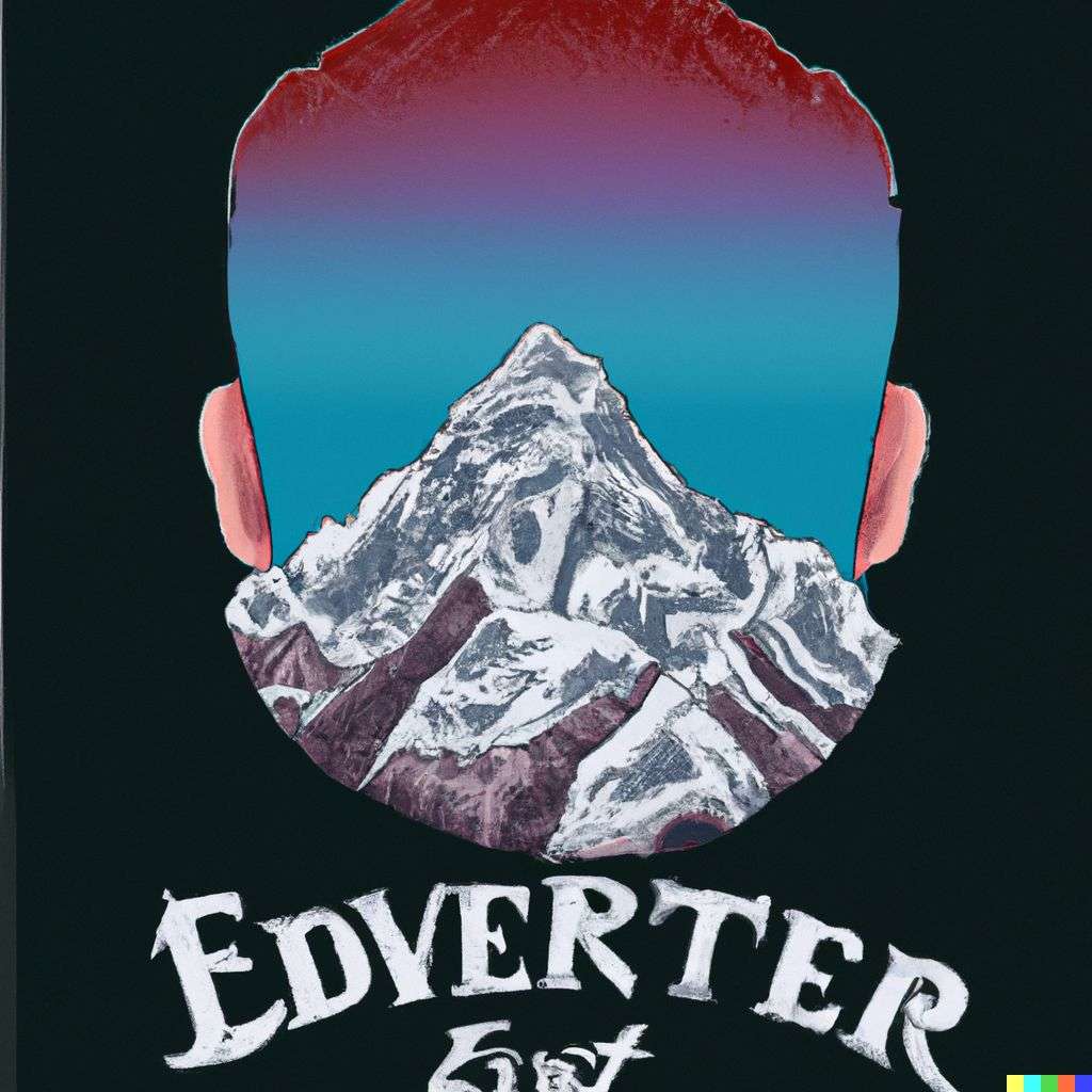 someone gazing at Mount Everest, detailed color retro tattoo design